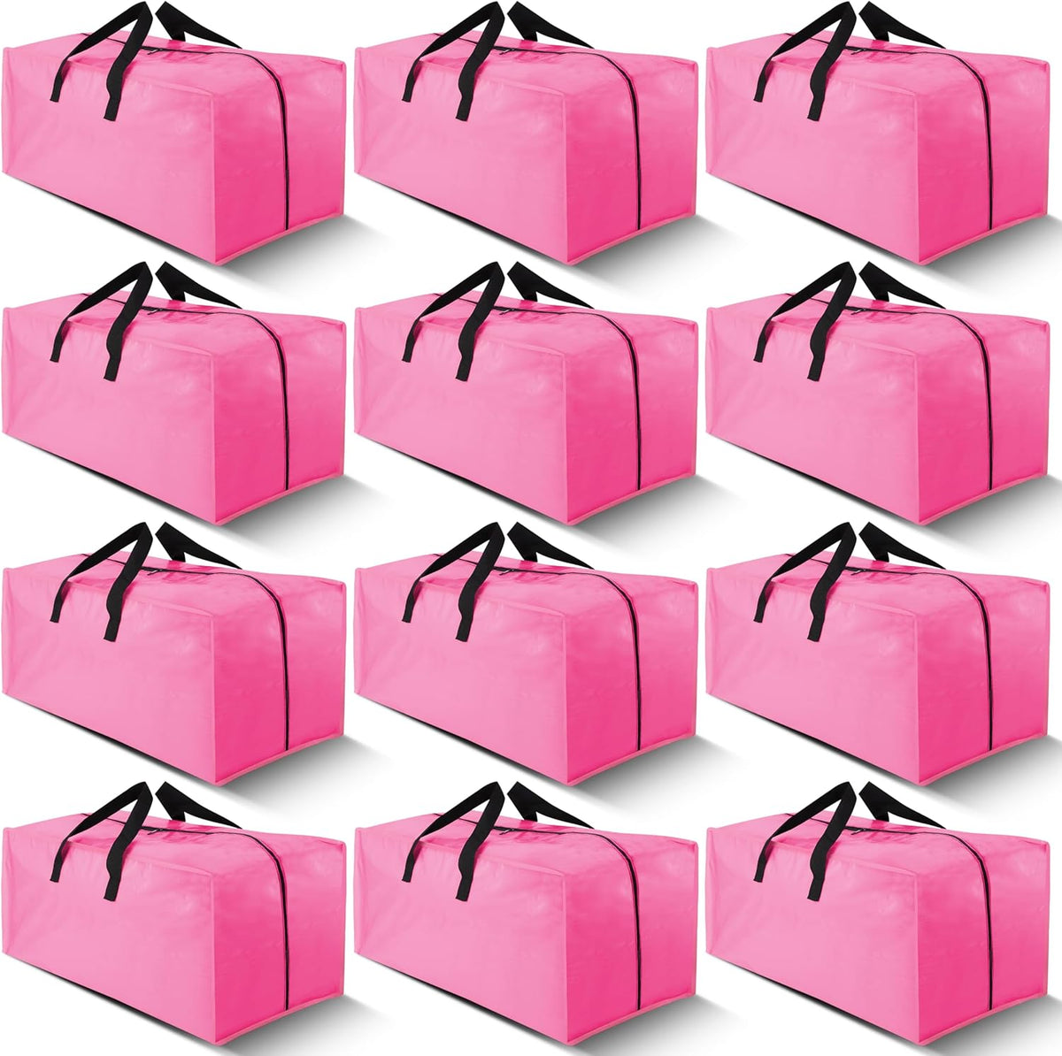 Cosy Family 12 Pack Heavy Duty Extra Large Moving Bags with Backpack Straps - Strong Handles & Zippers, Storage Totes For Space Saving, Fold Flat, Alternative to Moving Box, Pink