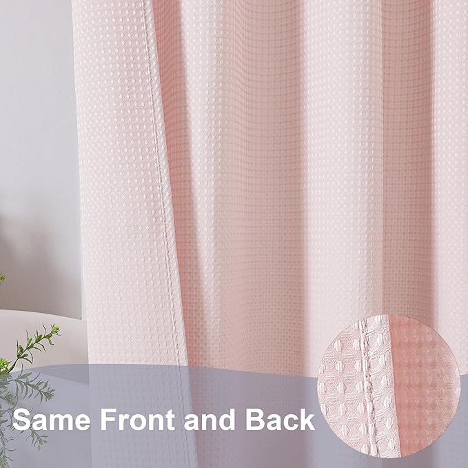 OWENIE Blush Waffle Weave Fabric Shower Curtain, Textured Heavy Cloth Shower Curtains for Bathroom, Water Repellent Soft Hotel Spa Luxury Elegant Bath Curtain, Machine Washable, Blush, 72x78 Inch
