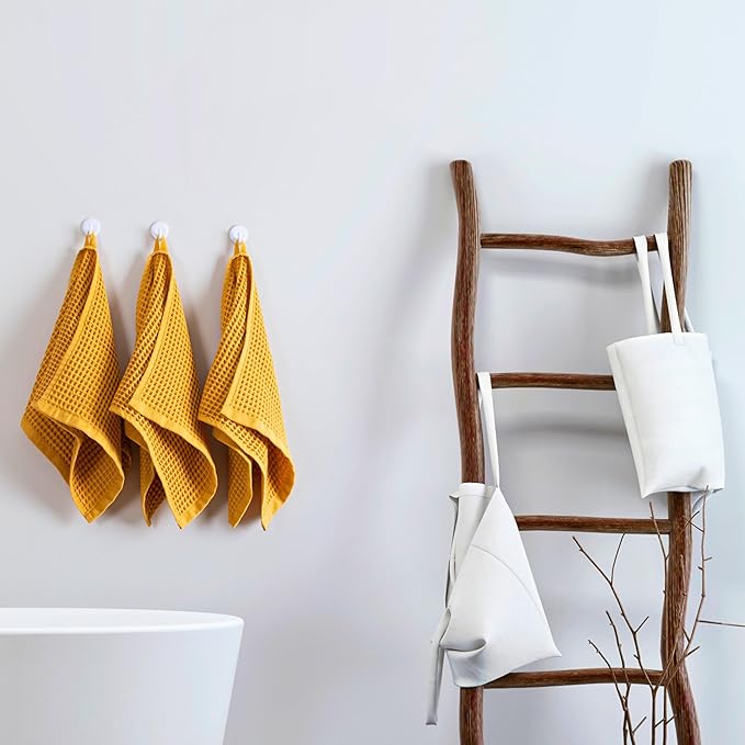 PÜSKÜL Organic Waffle Kitchen Towel 100% Turkish Cotton Set of 3 Mustard Yellow - Premium Quality, Soft, Quick-Dry, Absorbent, Lint-Free Hand Towels 32X16 Inches (3, Mustrad Yellow)