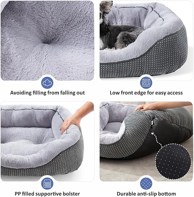 INVENHO Dog Bed for Small Dogs - Washable, Orthopedic, Calming & Warming - Durable Pet Bed with Anti-Slip Bottom (25"x21"x8")