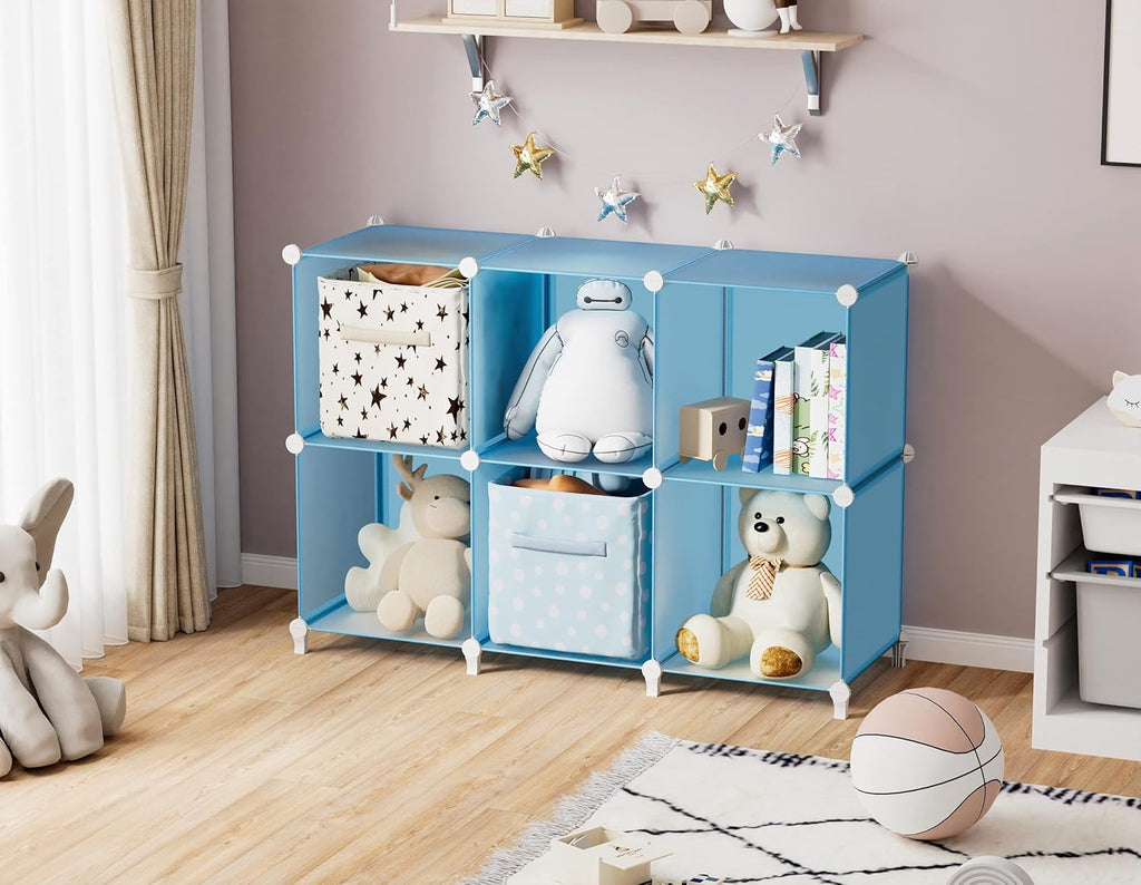 Portable Closet 6 Cube Closet Organizer and Storage Shelf Bookcase with Metal Hammer, Organizer Cabinet for Kids, Bedroom, Bathroom