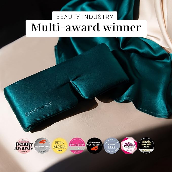 DROWSY Silk Sleep Mask - Face-Hugging, Padded Cocoon for Luxury Sleep in Total Darkness - 100% Pure Mulberry Silk (Green Sapphire)