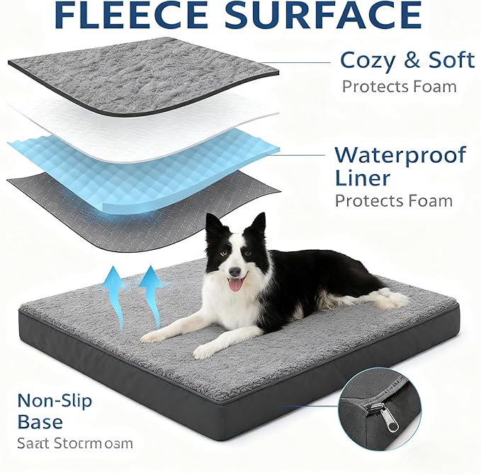 RichePet Dog Bed with Waterproof Inner Liner, Removable Cover, Egg Crate Foam Dog Beds, Easy to Clean，30×20Inch，Gray