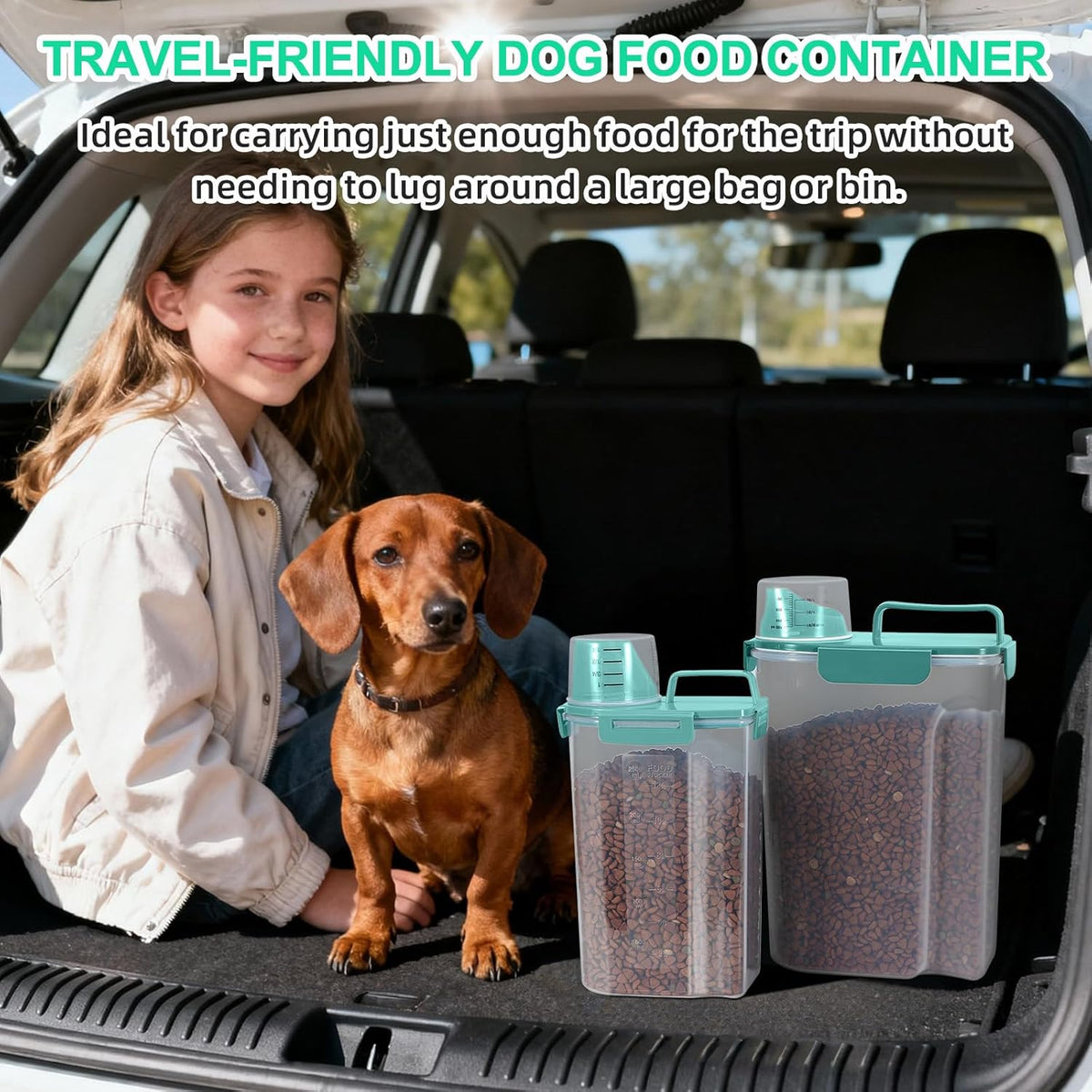 TBMax Dog Food Storage Containers 2 Pack 8 to 10 Lbs, Airtight Pet Food Container Dispenser with Large Spout & Portable Handle, Travel Dog Treat Cat Food Storage Bin Bird Seed Container -Cyan