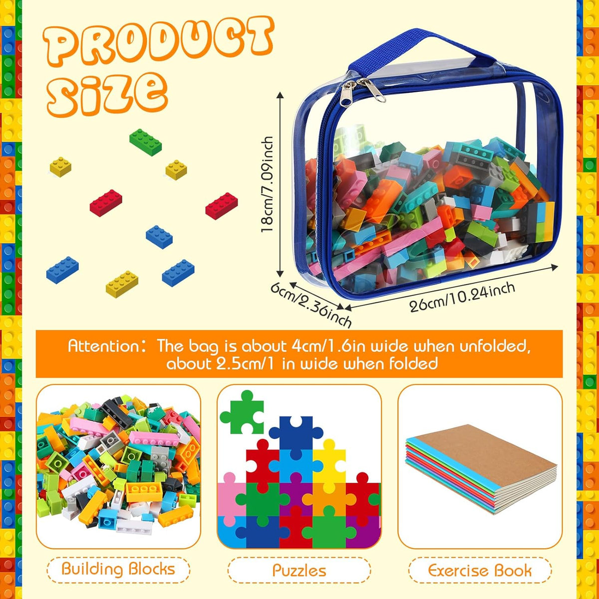 Sanwuta 6 Packs Toy Storage Bags, PVC Organizing Case Bags with Zipper, Waterproof Toy Container for Board Games, Building Blocks, Puzzles, Small Toys and Kids Books(Small,Bright Color)