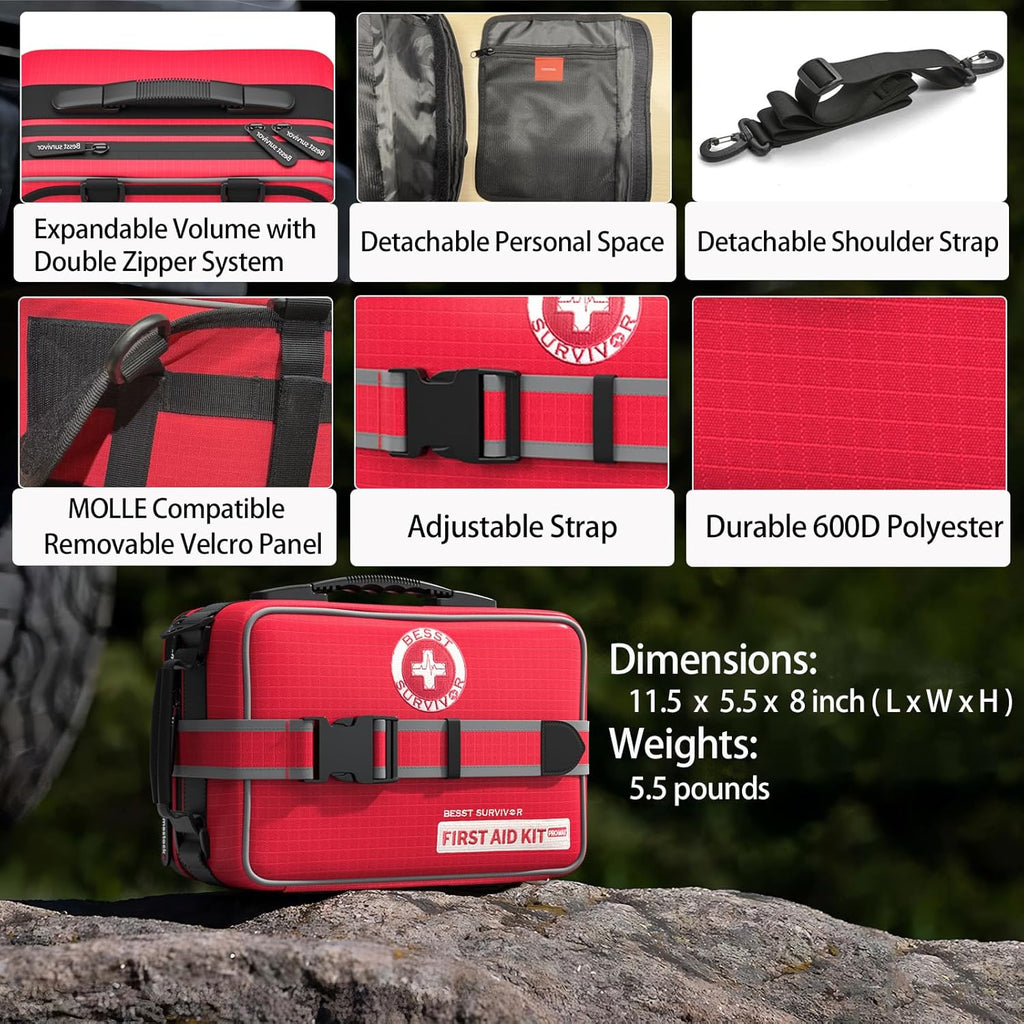 401 Piece First Aid Kit with Chest Seals -Labeled, Expandable & Mountable, Emergency Medical Kit for Home, Car, Camping & Outdoor, Waterproof Trauma Kits with Labeled Compartments