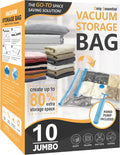 10 Jumbo Vacuum Storage Bags, Space Saver Bags Compression Storage Bags for Comforters and Blankets, Vacuum Sealer Bags for Clothes Storage, Hand Pump Included
