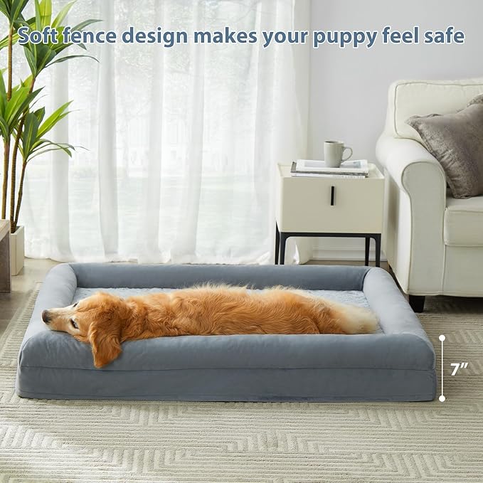 WNPETHOME XXL Extra Large Dog Bed, Washable Dog Couch with Removable Waterproof Cover, Orthopedic Large Pet Sofa Bed with Bolster Sides for Sleeping
