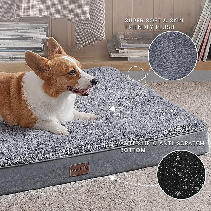 MIHIKK Waterproof Dog Beds for Small Dogs Orthopedic Dog Beds for Crate with Removable Washable Cover Egg-Crate Foam Pet Pad Mat with Anti-Slip Bottom, 29x18 Inch, Grey