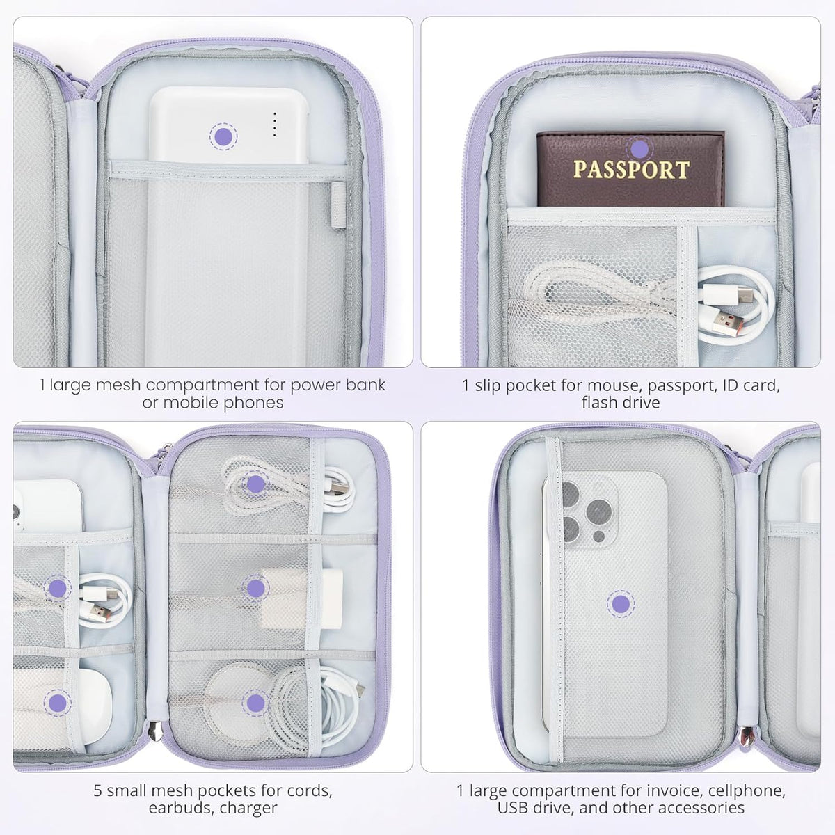 Skycase Tech Pouch - Lightweight Electronics Organizer Travel Case, Double Layers Travel Cable Organizer, All-in-One Storage Bag for Charger, Cord, Phone, Flash Drive, Accessories