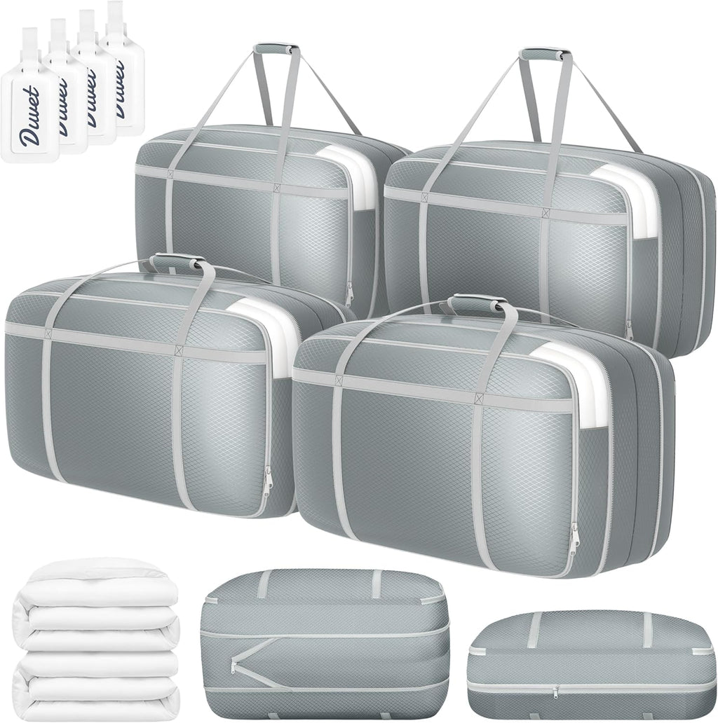 DIMJ Compression Moving Bags - Extra Large Heavy Duty Comforter Storage Bag with Window, Packing Totes With Strong Handles & Zipper, Space Saving Box Containers For Blanket, Clothes, Bedding, 4Pack