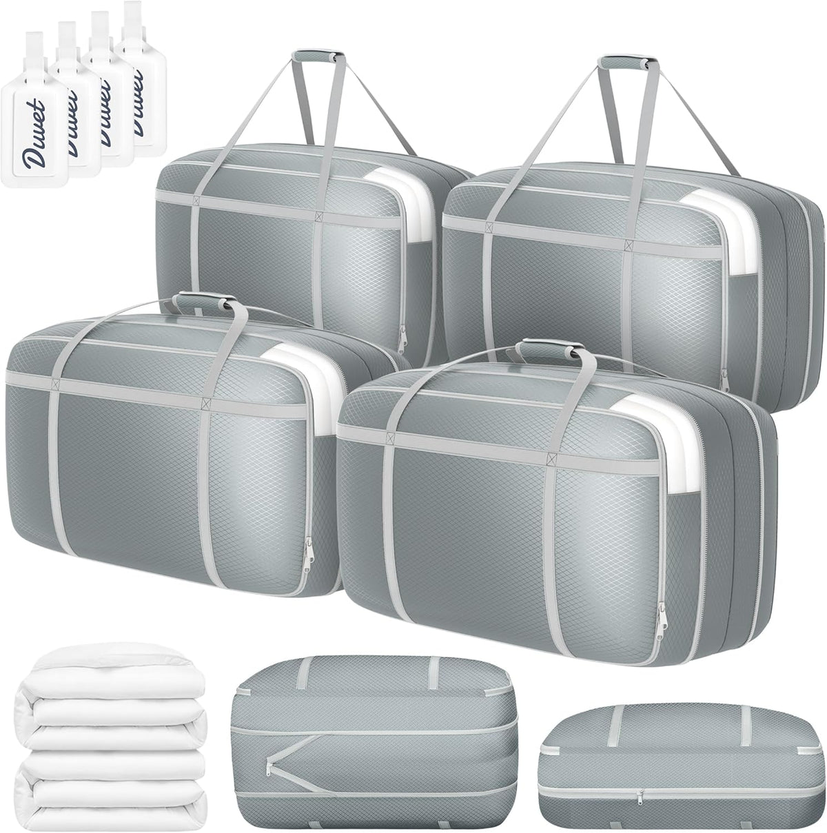 DIMJ Compression Moving Bags - Extra Large Heavy Duty Comforter Storage Bag with Window, Packing Totes With Strong Handles & Zipper, Space Saving Box Containers For Blanket, Clothes, Bedding, 4Pack