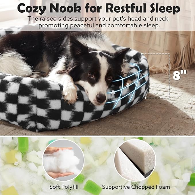 JOEJOY Dog Bed Medium Size Dog, Rectangle Washable Orthopedic Corduroy Fleece Pet Bed with Removable Zipper Cover, Cute Soft Calming Puppy Bed with Non Skid Bottom