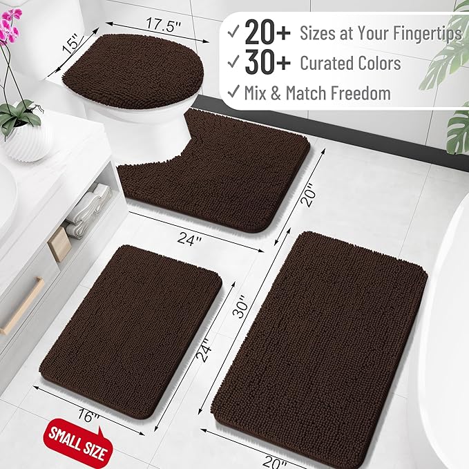 OLANLY Bathroom Rugs 34x21, Extra Soft Absorbent Chenille Bath Rugs, Rubber Backing Quick Dry, Machine Washable Bath Mats for Bathroom Floor, Tub and Shower, Home Decor Accessories, Brown