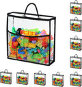 10 PCS Clear Zippered Toy Storage Bags with handle, Kids Toy Storage Organizer with Mesh Pocket for Instructions, Playroom Toy Organizer Plastic Storage Bags for Blocks Set Puzzles,Small Toys