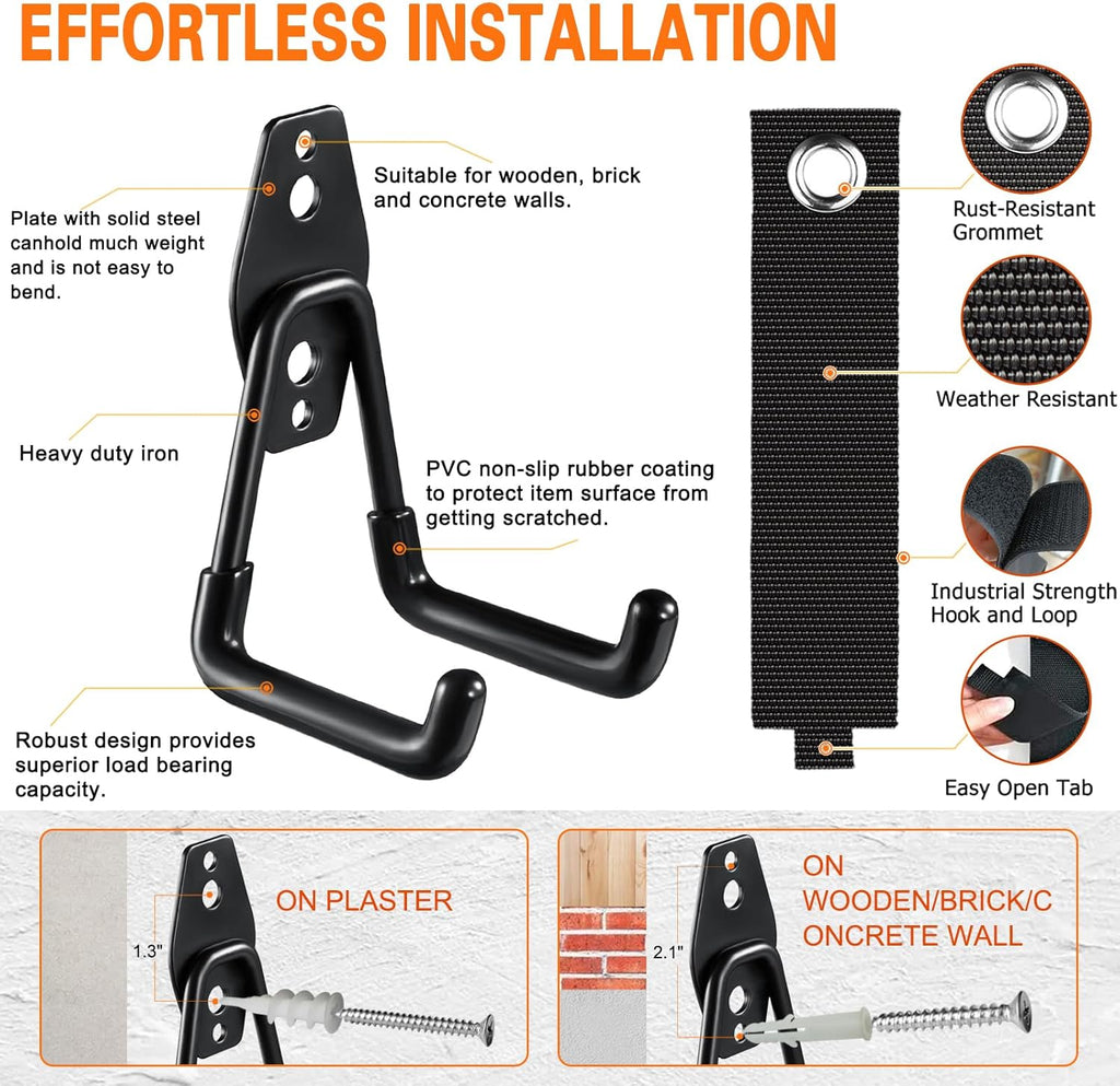 26 Pack Garage Hooks Heavy Duty Utility Steel with Anti-Slip Coating Wall Mount Storage Organizer for Hanging Power and Garden Tools, Ladders, Hose, Bikes, Ropes, Bulk Items, and More