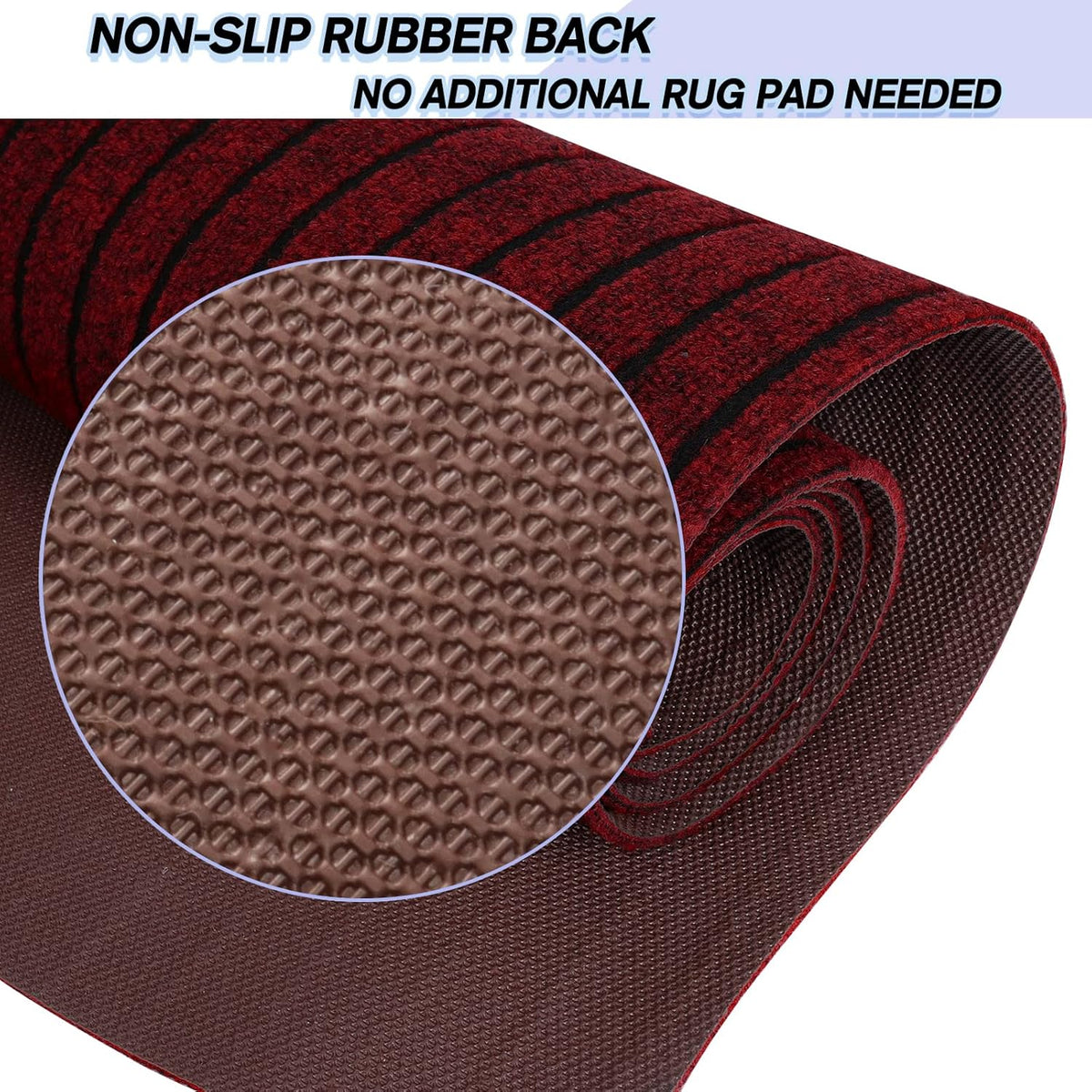 Custom Size Backed Non-Slip Area Rugs Runner, Easy Clean, Waterproof Runner Rugs for Hallway Entryway, Kitchen, Laundry, 4FT x 67FT, Red Stripe