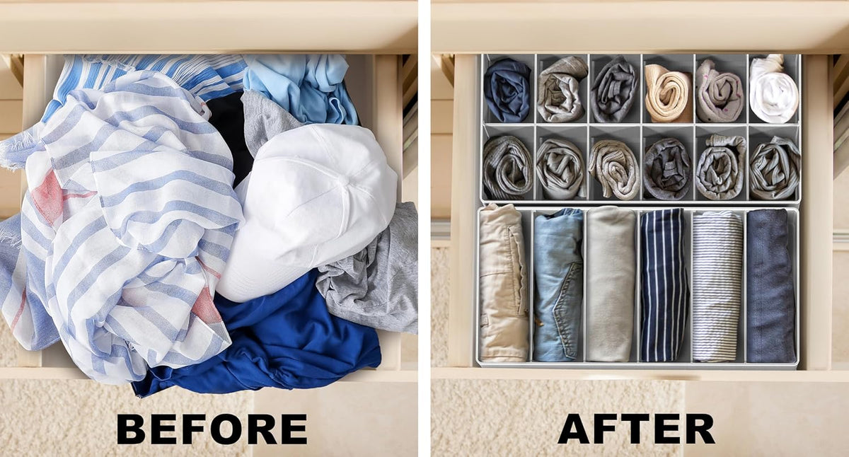 Simple Houseware Closet Underwear Organizer Drawer Divider Assorted 7 Pieces, Gray