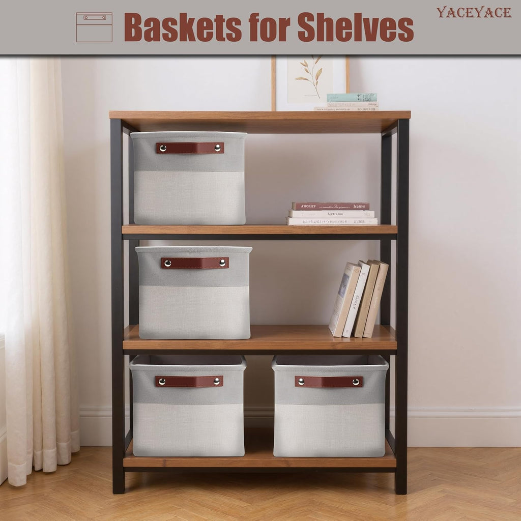 Storage Basket Foldabel, 4 Pack 15"x11"x9.5" Storage Bins for Shelves, Cloth, Toy, Linen Fabric Basket for Office, Home Organizing, Decorative
