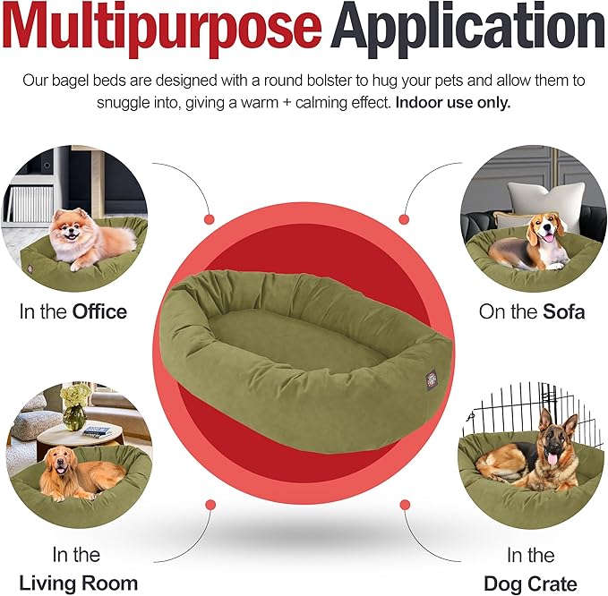 Majestic Pet 24 Inch Suede Shredded Memory Foam Mix Calming Small Dog Bed Washable 24 x 19 x 7 (Inch) - Cozy Soft Round Donut Dog Bed with Spine for Head Support - Pet Bed Sage