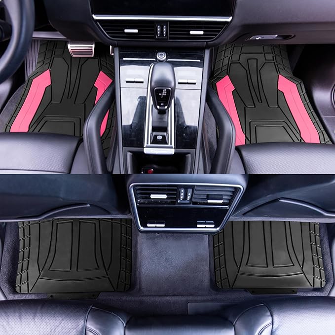 FH Group Heavy-Duty Rubber Floor Mats for Cars - Stripe Design, Universal Fit Full Set, Climaproof, Trimmable for Most Sedan, SUV, Truck - Pink