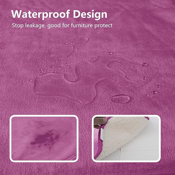 Bigbeer Waterproof Dog Blankets for Large Dogs, Washable Pet Blanket for Indoor Cats, Plush Sherpa Puppy Throw Furniture Protector for Bed Couch Sofa(40"x50",L,Purple)