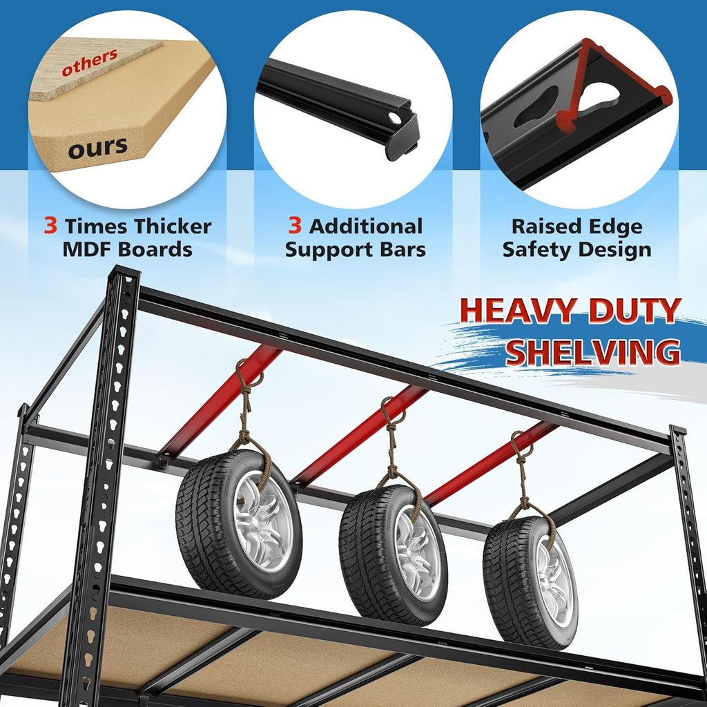 83.8" H Garage Shelving 59.8" W Metal Shelving 3000LBS Storage Shelves Heavy Duty Garage Shelves Adjustable Metal Shelf for Basement Warehouse Pantry 59.8" W x 24" D x 83.8" H