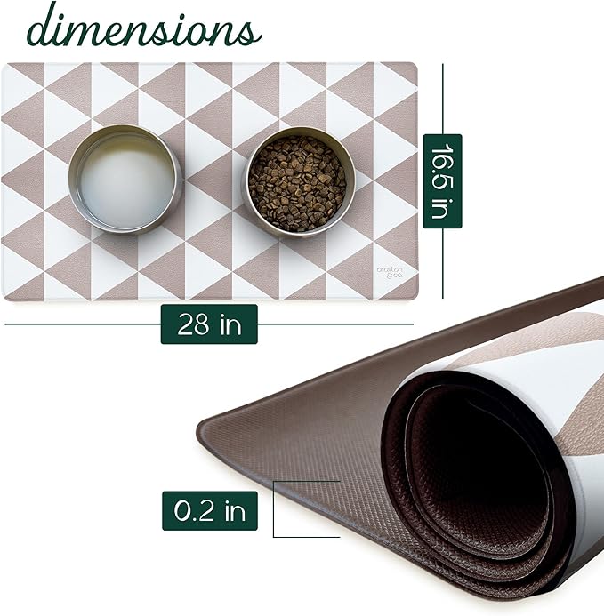 CROXTON & CO. Non-Slip Faux Leather Pet Feeding Mat for Dog Bowls | Large Bowl Mat for Food and Water | Durable, Easy-to-Clean Pet Food Mat for Floors | Size: 16.5"x18"