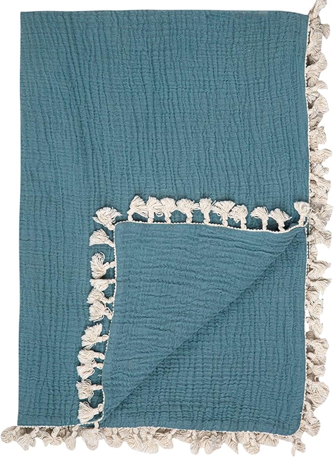 Crane Baby Muslin Swaddle Blanket, Soft Cotton Lightweight Nursery and Stroller Blanket for Baby Boys & Girls, Riverstone, 30" x 40"