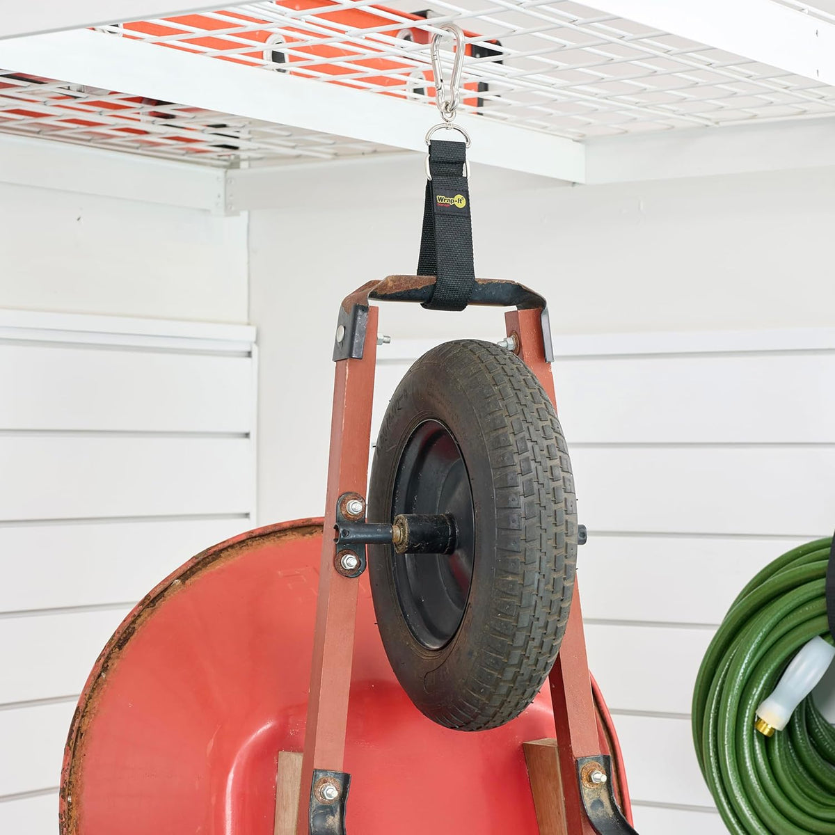 Hook 'n Hang Wrap-It Storage Straps - 24" (2-Pack) Black - Carabiner Straps for Cord Storage or Garden Hose Holder