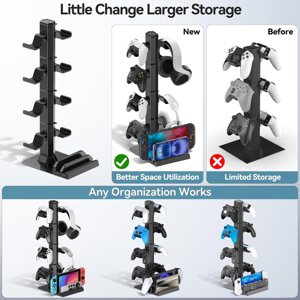 Gaming Headset & Controller Holder Stand for Gamer Gift, Gaming Headphone Desk Organizer Storage with Cable Hook for Xbox/ PS5/ PS4/ Controller, Nintendo Switch 1/ 2/ PS Portal Console/ Remote & Phone