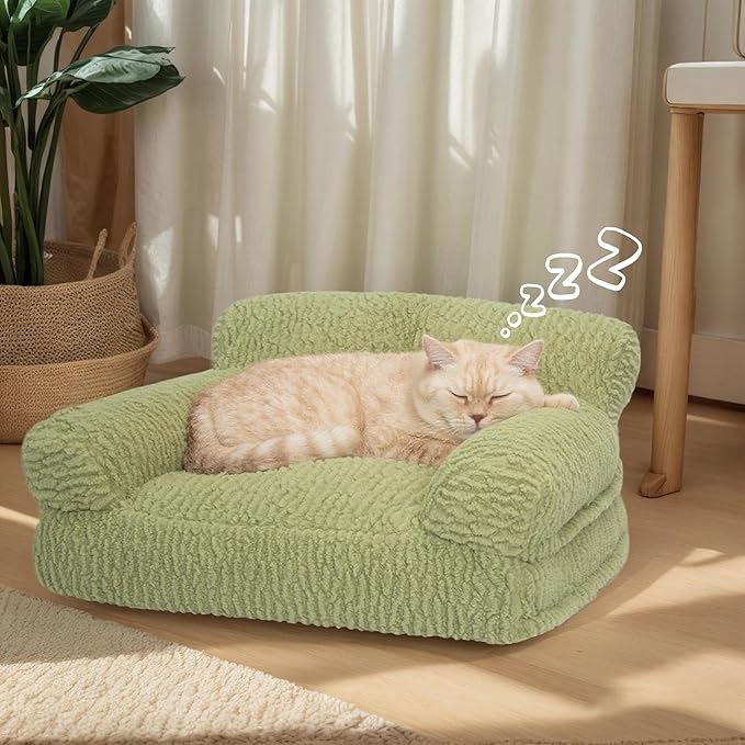 KHONSU PET Orthopedic Cat Sofa Bed - Large Plush Pet Couch for Indoor Cats, Washable Fluffy Dog & Kitty Lounge Chair with Removable Cover, Supportive Comfy Bed,30 Inch Pink
