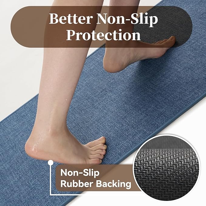 MontVoo Bath Mat Rug-Ultra Thin Non Slip Bath Mats for Bathroom Mat Quick Dry, Rubber Backing Washable Bathroom Rugs Fit Under Door, Absorbent Bath Rugs for Floor,20"x32",Blue