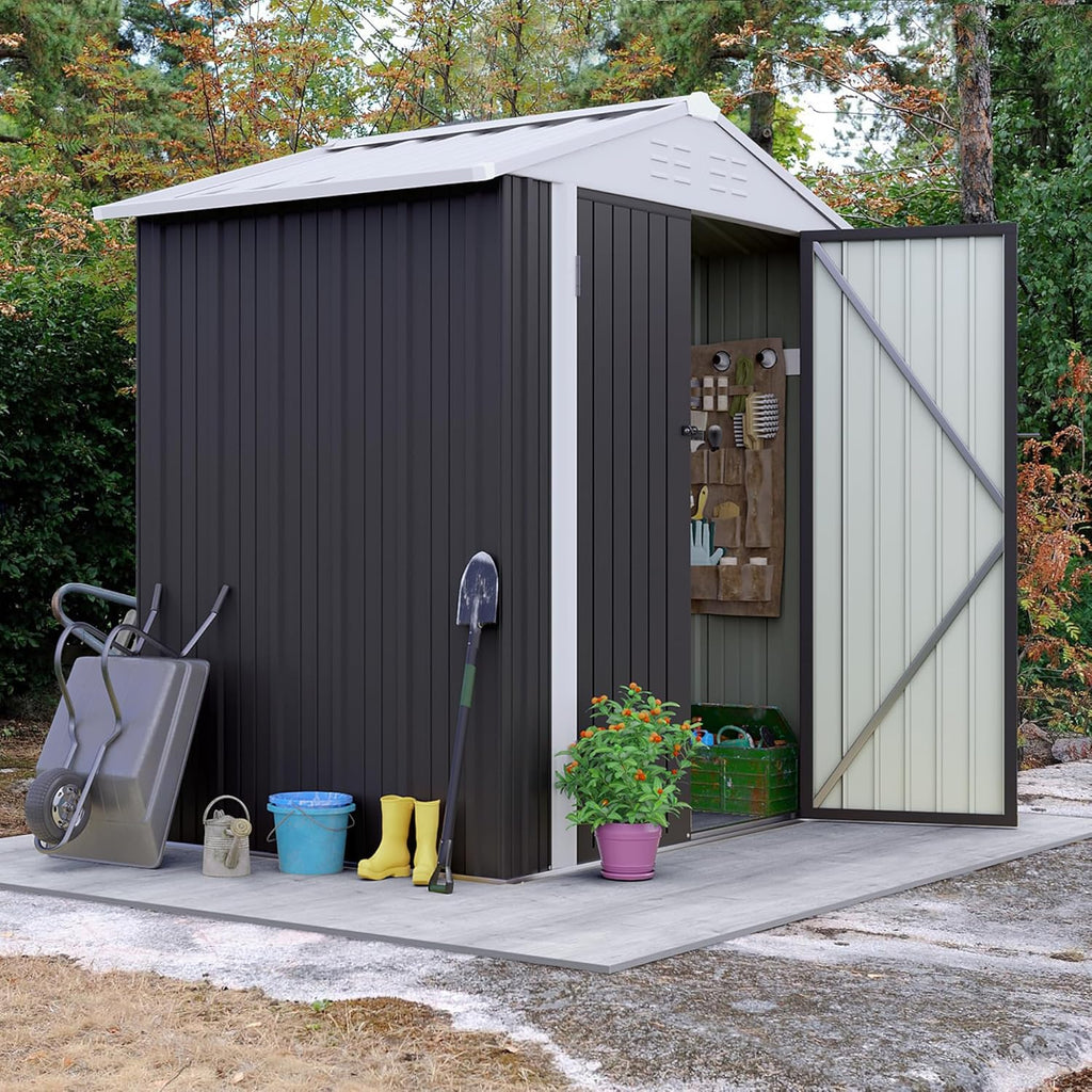 Flamaker 6x4 FT Storage Shed Waterproof Metal Garden Shed with Lockable Door Utility Tool Shed Outdoor Storage for Backyard, Patio and Lawn, Grey