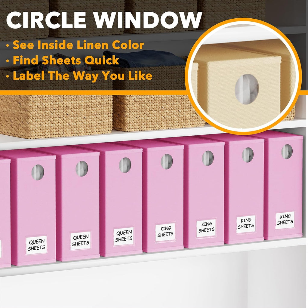 SpaceAid 8 Pack Bed Sheet Organizers and Storage, Foldable Organizer for Linen Closet, Set Folder Keeper with Window XL (Queen & King Size) Bedding Container (Pink, 8 Pack)