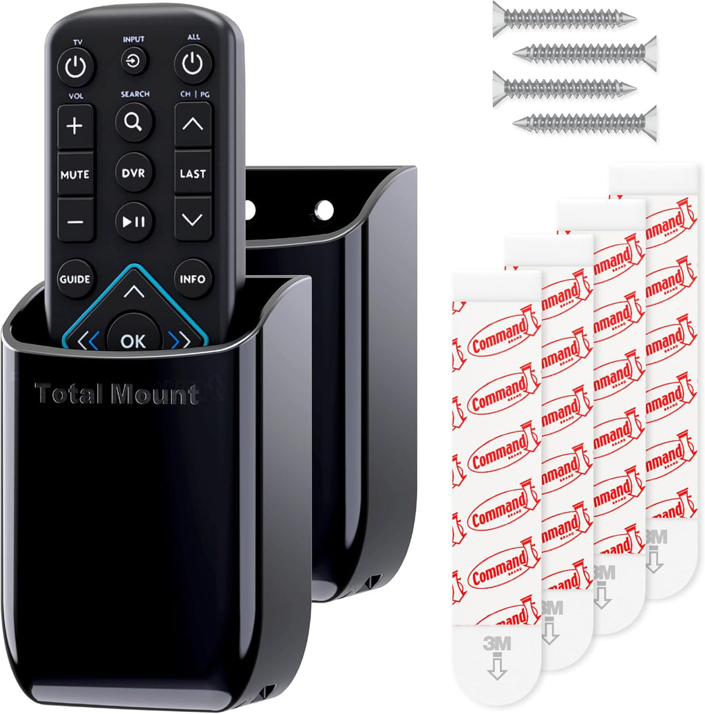 TotalMount Hole-Free Remote Holders – Eliminate Need to Drill Holes in Your Wall (Black Remote Control Holders, Quantity 2)
