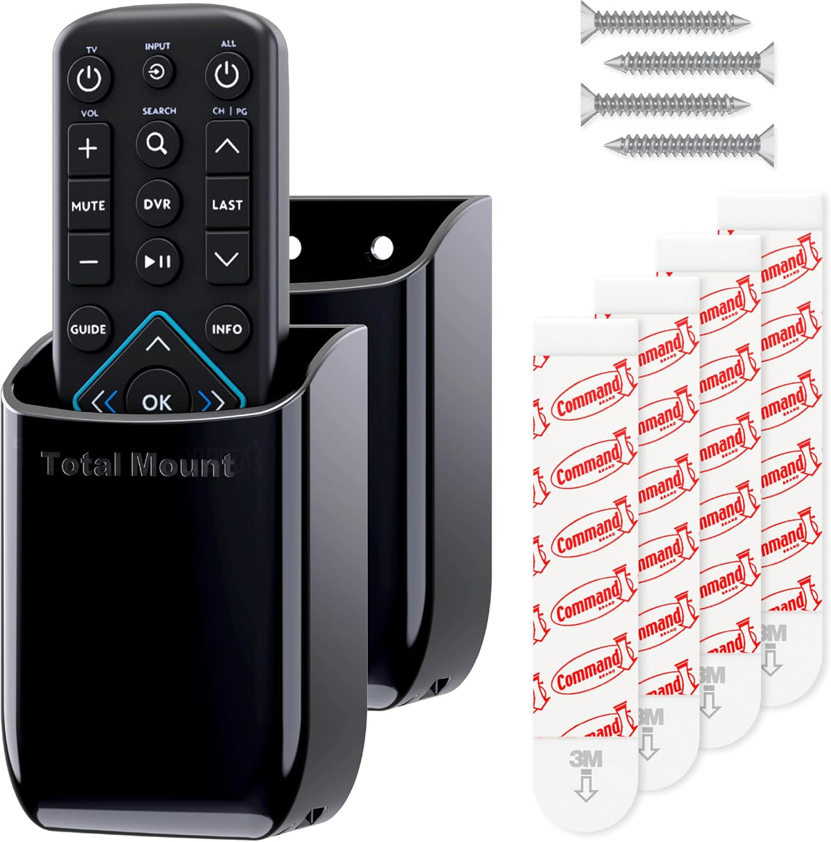 TotalMount Hole-Free Remote Holders – Eliminate Need to Drill Holes in Your Wall (Black Remote Control Holders, Quantity 2)