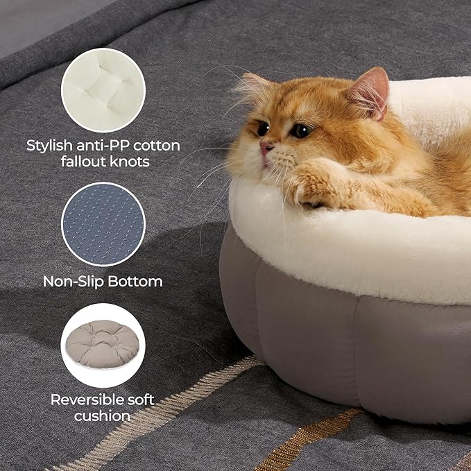 BALANCE Cat Beds for Indoor Cats, Washable Round Dog Bed, Donut Dog Bed with Anti-Slip Bottom for Small Dogs, 28 Inches, Goat