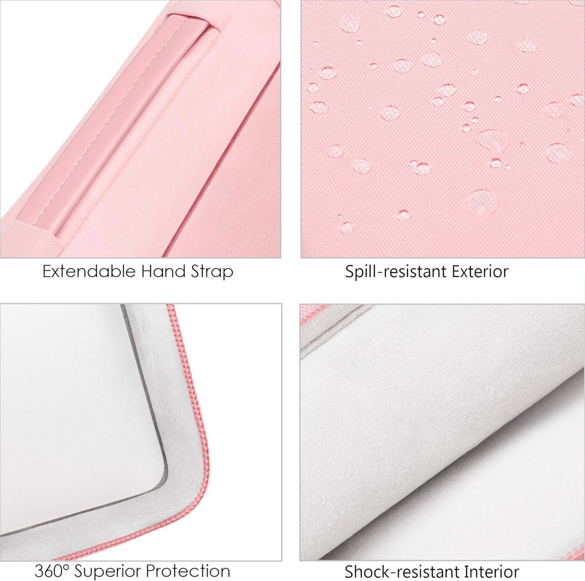 Lacdo 360° Protective Laptop Sleeve Case for 13 inch New MacBook Air M4 A3240 2025, M3 A3113, M2 A2681, M1 A2337 | 13" MacBook Pro M2/M1 A2338 A2251 | 13" iPad Pro M5 / iPad Air M3 Computer Bag, Pink