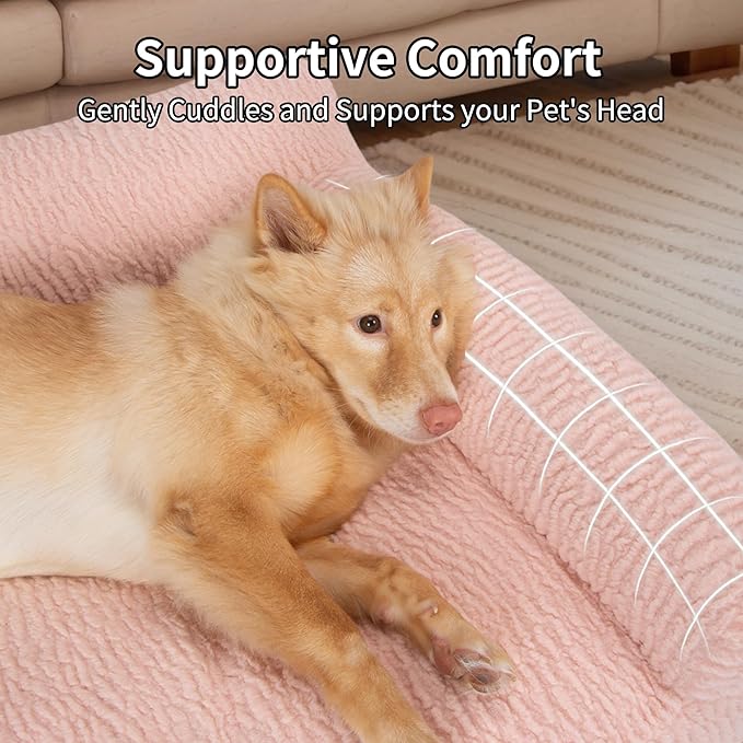 KHONSU PET Orthopedic Cat Sofa Bed - Large Plush Pet Couch for Indoor Cats, Washable Fluffy Dog & Kitty Lounge Chair with Removable Cover, Supportive Comfy Bed,30 Inch Pink