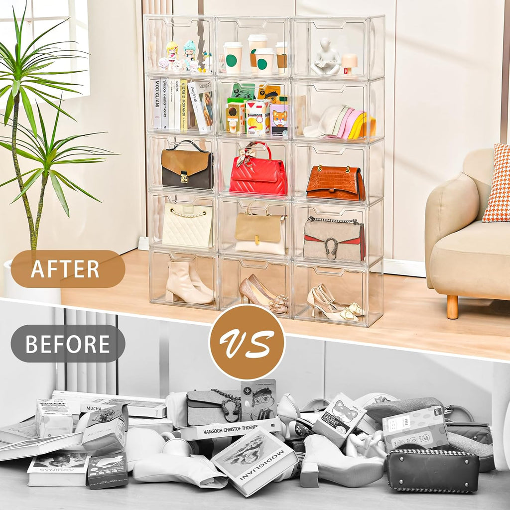 Stackable Storage Bins,Clear Acrylic Display Case, Acrylic Boxes with Lids, Stackable Storage for Handbags & Purse, Magnetic Lid Storage Bins for Home Organization-1 Pack
