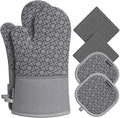 Oven Mitts and Pot Holders Sets 6pcs, Kitchen Oven Glove,High Heat Resistant 550 Degree Extra Long Oven Mitts and Potholders with Non-Slip Silicone Surface for Home Essentials (Grey) (Gray)