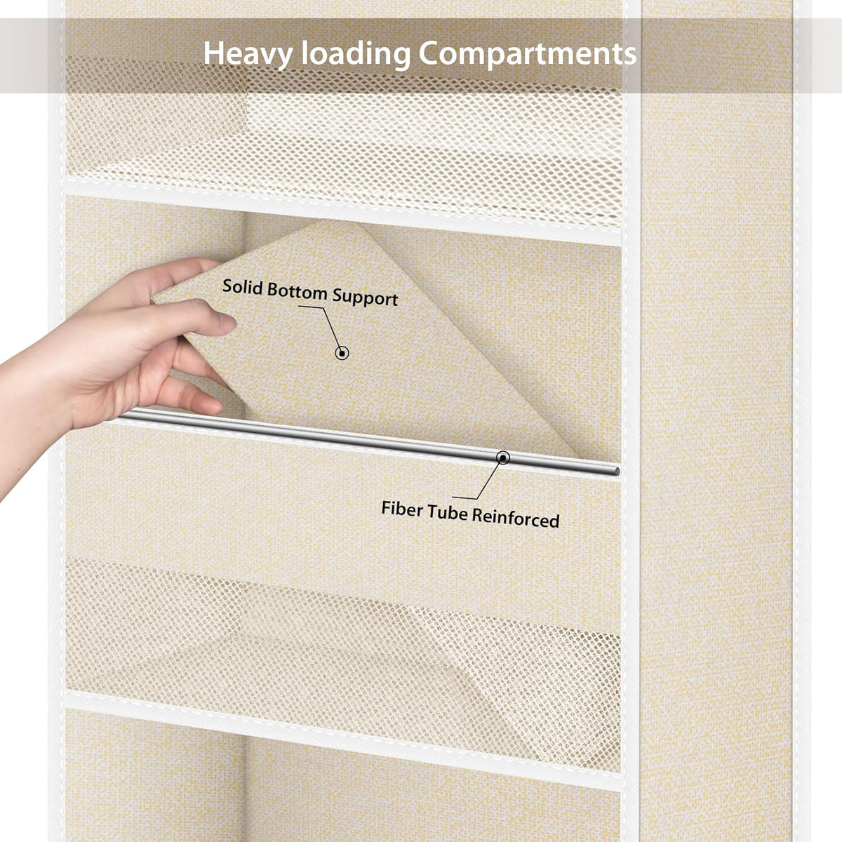 Univivi 6-Shelf Over Door Hanging Organizer Fabric Baby Door Storage with 5 Large Pockets and 3 Small PVC Pockets Wall Mount Hanging Storage Organizers for Baby Essential (Beige)