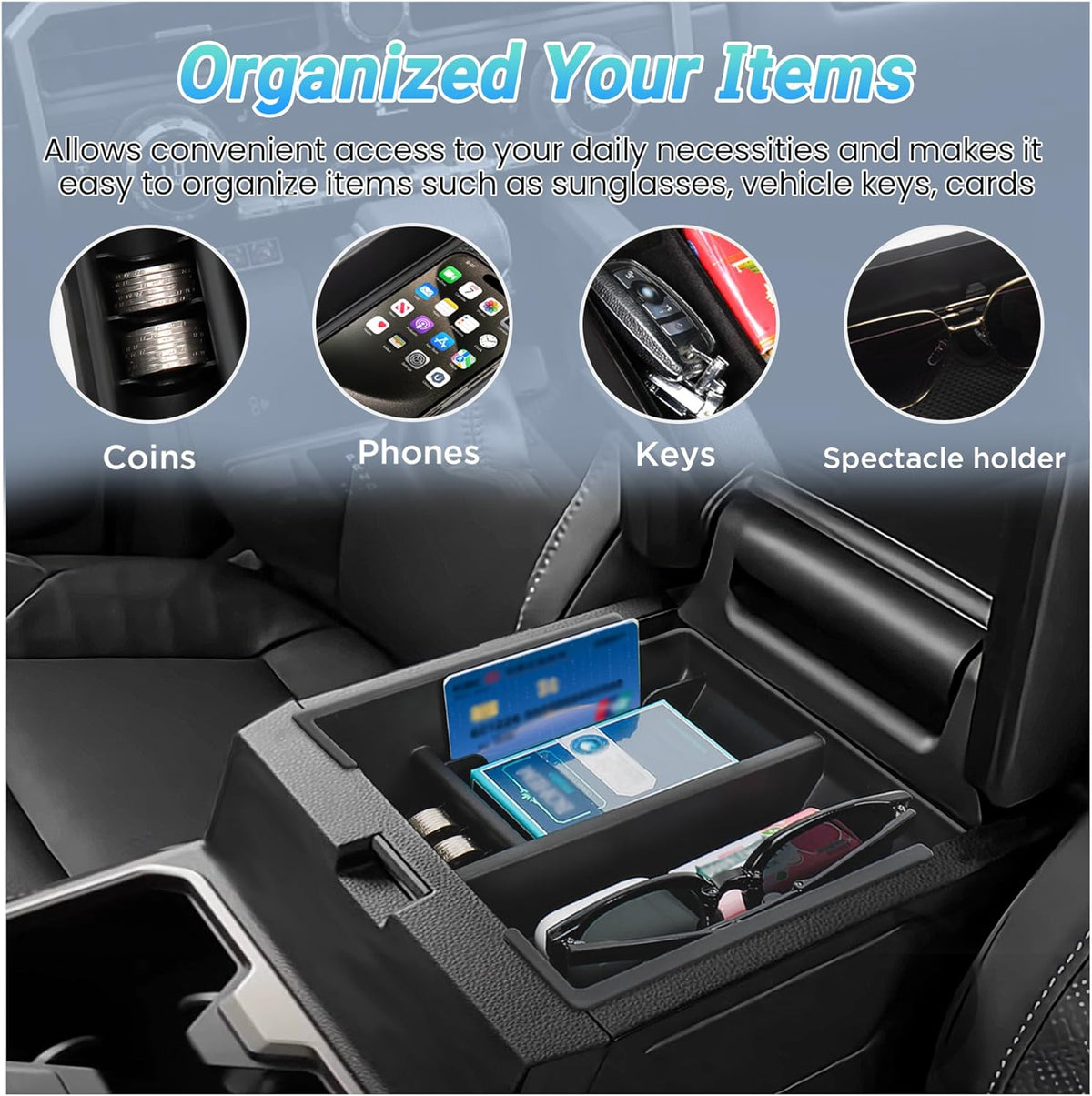 Center Console Organizer Compatible with 2025-2026 Toyota 4Runner (6th Gen) Interior Accessories, Armrest Storage Box Glove Organizer Tray Insert with Coin and Sunglasses Holder
