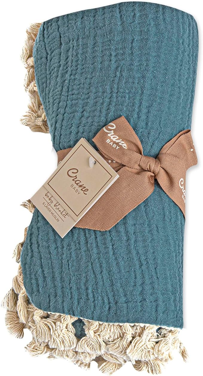 Crane Baby Muslin Swaddle Blanket, Soft Cotton Lightweight Nursery and Stroller Blanket for Baby Boys & Girls, Riverstone, 30" x 40"