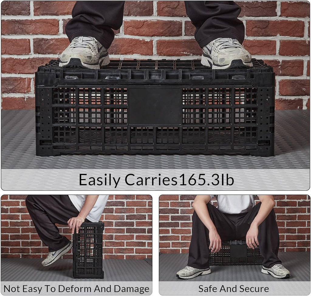 Collapsible Storage Bin Containe, 52 Liter Heavy Duty Transfer Box, 23.6" l x 15.7" w x 8.6" h Plastic Crate for Transit and Storage of Various Items