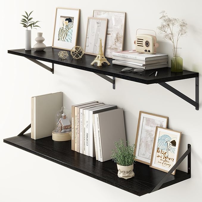 12 Inch Deep Floating Shelves, Deep Wall Shelves Bracket Set of 2, Large