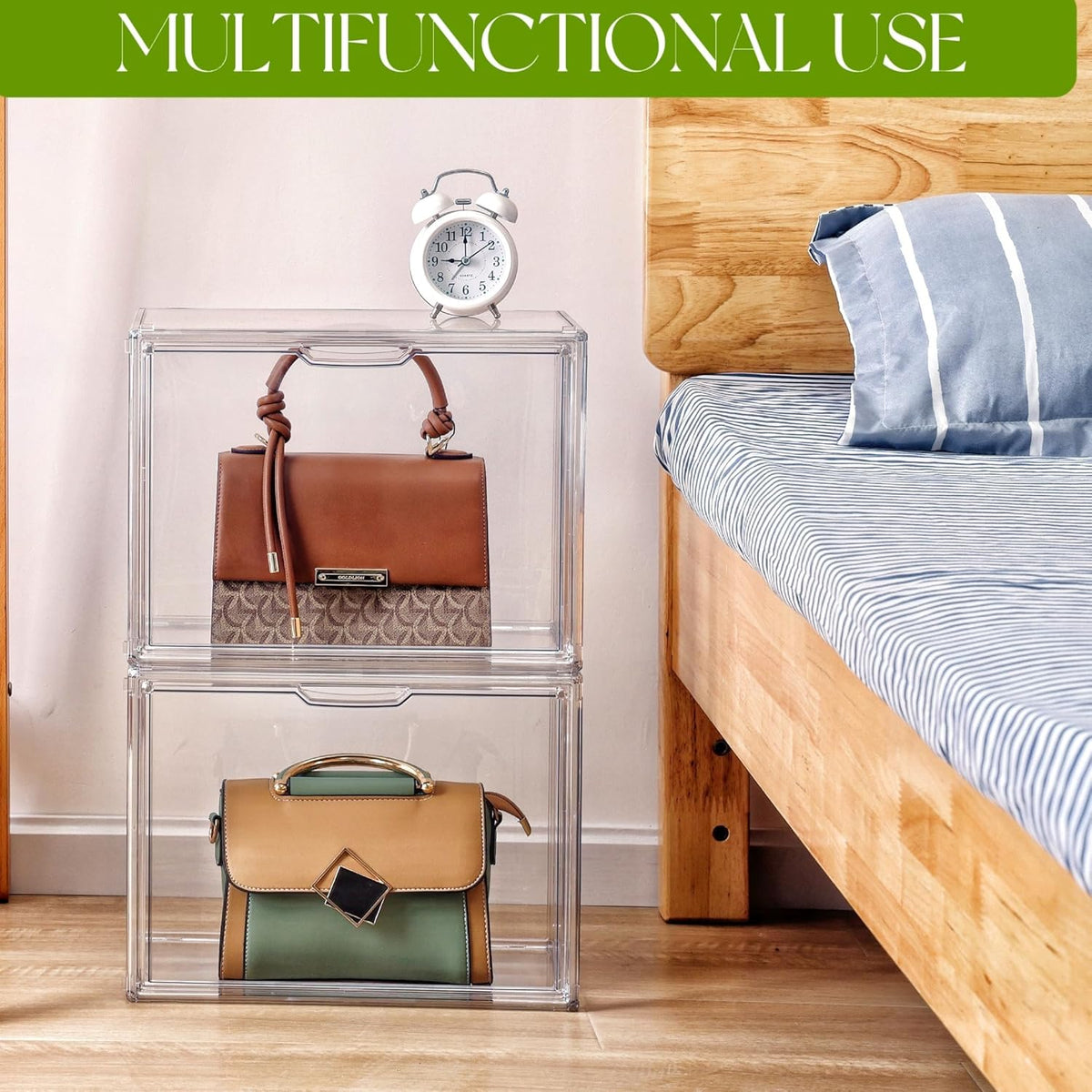 Purse Organizer for Closet, Clear Acrylic Display Case, Large Handbag Storage Organizer with Magnetic Door, 4 Pack Plastic Acrylic Boxes for Wallet, Cosmetic, Collectibles (X Large)