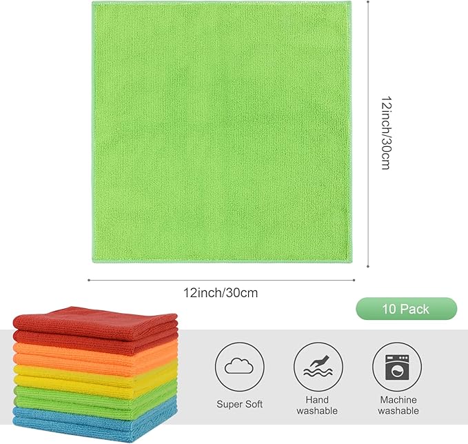 SINLAND Microfiber Dish Cloth for Washing Dishes Rags Best Kitchen Washcloth Cleaning Cloths 5 Color Assorted 12Inchx12Inch 10 Pack