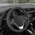 BDK SW-899-MG Genuine Leather Car Steering Wheel Cover 14.5-15 inch Medium/Gray, Easy Installation